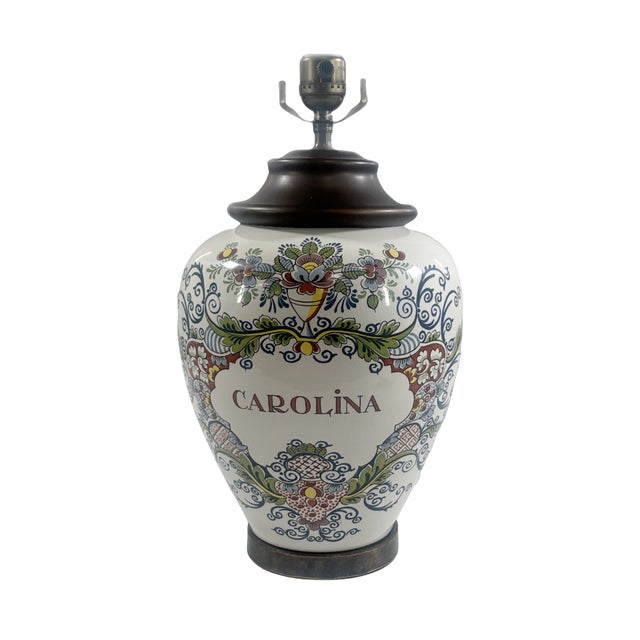 American Carolina Floral Ceramic Accent Table Lamp For Sale - Image 3 of 3