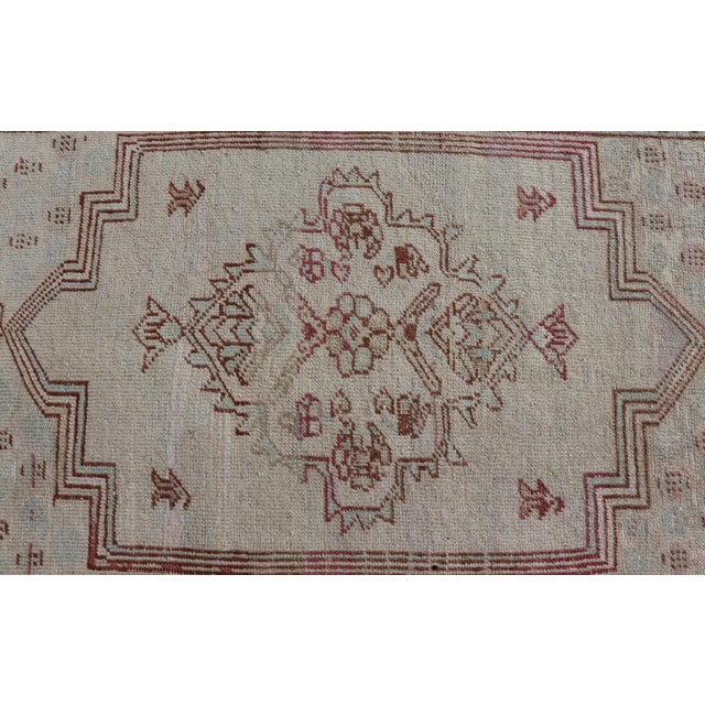 Textile Vintage Turkish Oushak Rug With Medallion Design in Taupe, Light Green, & Brown For Sale - Image 7 of 10