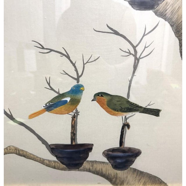 Chelsea House “The Aviary” Hand-Painted Watercolor on Silk For Sale - Image 9 of 15