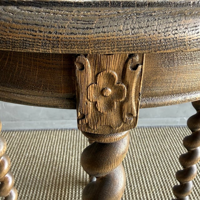 Wood Bellows Side Table in White Oak With Barley Twist Leg Details For Sale - Image 7 of 11