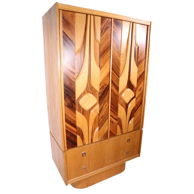 Mid 20th Century Brutalist Organic Mid Century Modern Tobago Armoire Chifferobe Made in Canada C 1970's For Sale - Image 5 of 16