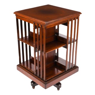 Antique English Walnut Revolving Bookcase, 1890s For Sale