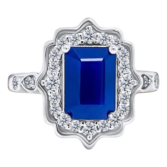 Natural Sapphire Diamond Ring Size 6.5 14k W Gold 3.51 TCW Certified For Sale
