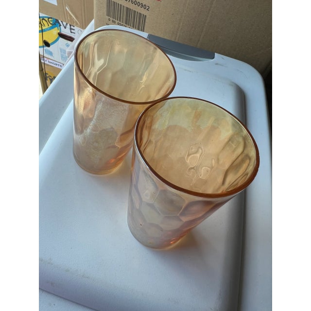 1930s Carnival Glass Tumblers, Marigold Hex Optic Iridescent -Set of 2 For Sale - Image 5 of 8