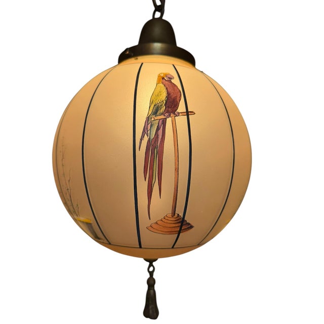 Art Nouveau Antique Macaw Painted Art Glass Globe For Sale - Image 3 of 10
