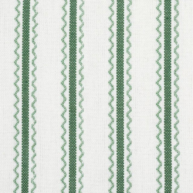 Modern SAMPLE - Schumacher X Mark D. Sikes Birdie Ticking Stripe Fabric In Leaf Green For Sale - Image 3 of 4