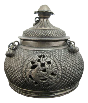 Antique Asian Indian Silver Betel Nut Censer Box or Incense Burner