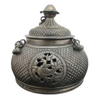 Antique Southeast Asian Silver Betel Nut Censer Box or Incense Burner For Sale