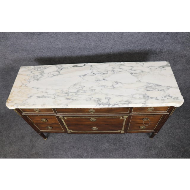 French Maison Jansen Louis XVI Style Marble Top Bronze Mounted Commode For Sale - Image 3 of 13