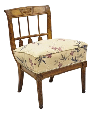 Antique Italian Neoclassical Style Carved Arrow Walnut Low Boudoir Slipper Chair