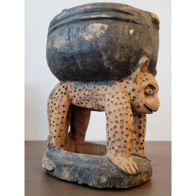 Wood Whimsical Yoruba Peoples West African Carved Leopard Divination Bowl Primitive Tribal Art Figural Vessel For Sale - Image 7 of 12