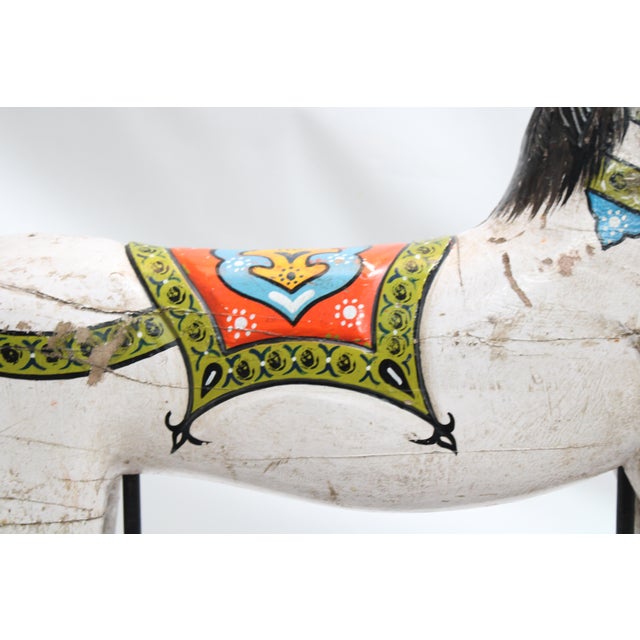 Carousel Horse on Iron Base, Green, Blue, Yellow and Orange For Sale - Image 6 of 12