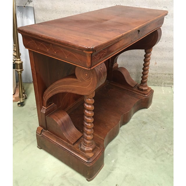 20th Century Biedermeier Style Marquetry Spanish Console Table With Drawer For Sale In Miami - Image 6 of 10