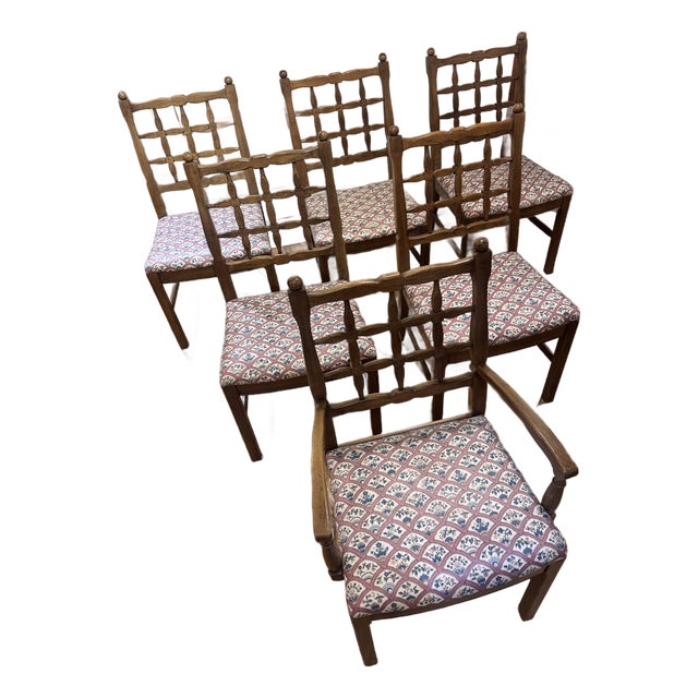 Set of 6 Vintage Fretwork Dining Chairs. (5 Side Chairs and 1 Arm Chair) For Sale