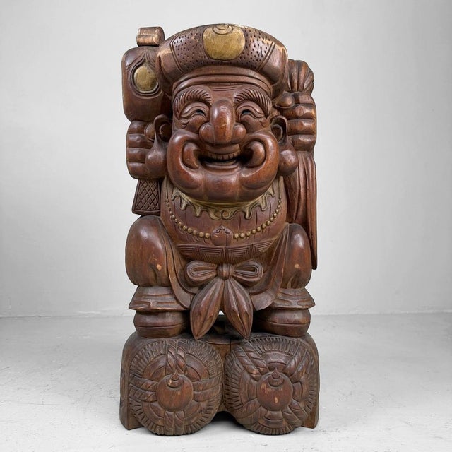 Large Vintage Japanese Wooden Daikoku Statue, 1930s For Sale - Image 12 of 12