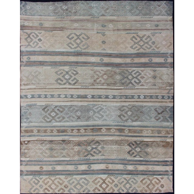 Striped Hand Woven Turkish Vintage Kilim With Geometric Designs For Sale - Image 12 of 12