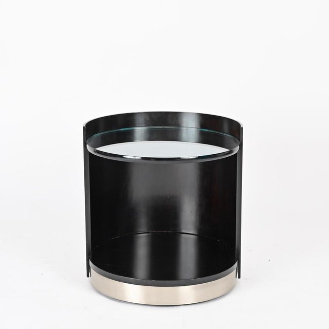 Nightstands in Wood, Crystal and Steel attributed to G. Moscatelli, Italy, 1970s, Set of 2 For Sale - Image 13 of 18