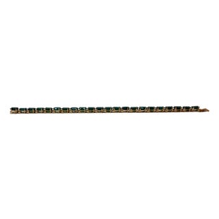 27 Carat Natural Emerald Tennis Bracelet, 14 Karat Yellow Gold, 16gm, 7 Inch For Sale