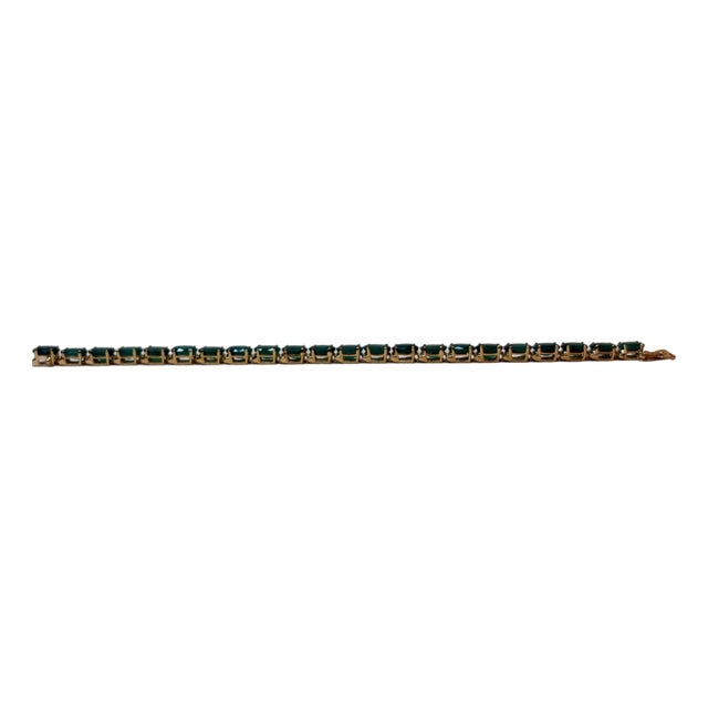 27 Carat Natural Emerald Tennis Bracelet, 14 Karat Yellow Gold, 16gm, 7 Inch For Sale