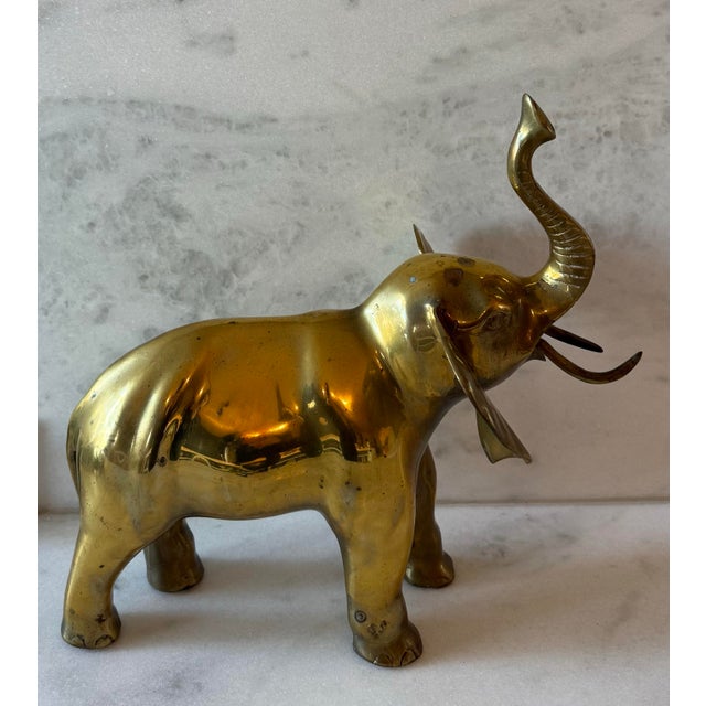 Large Vintage Solid Brass Elephant For Sale - Image 4 of 12