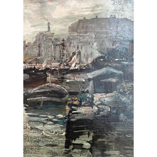 Ezelino Briante, Boats in the Port of Genoa, 1960s, Oil on Wood, Framed For Sale - Image 4 of 12