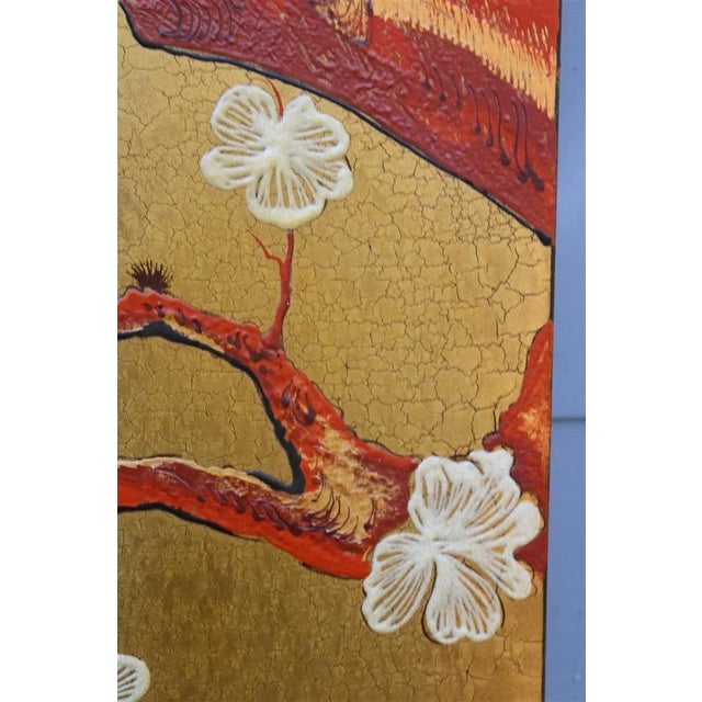 Italian Decorative Panel in Enamel Inspired Almond Blossoms and Birds, Japan, 1950s For Sale - Image 9 of 13