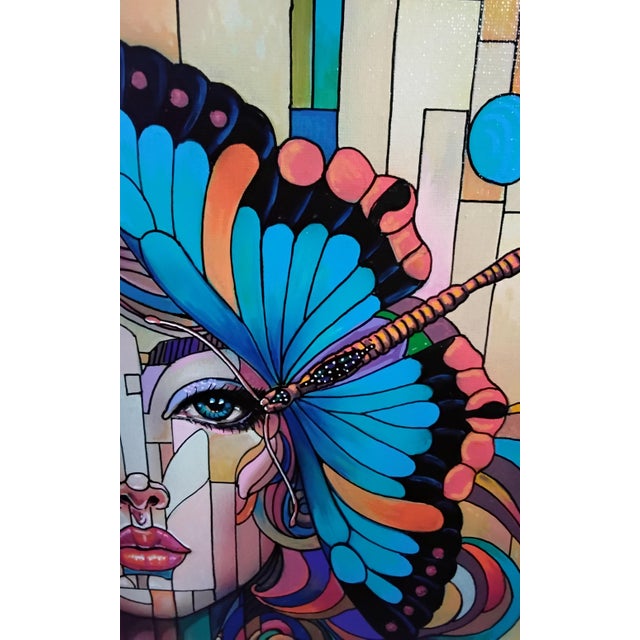 Figurative "Portrait of Woman With Butterfly," by Ricardo Maya For Sale - Image 3 of 9