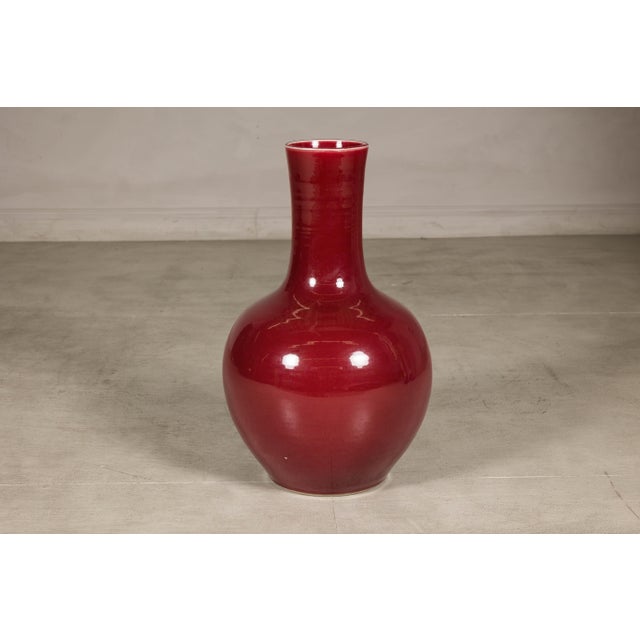 Vintage Chinese Oxblood Porcelain Vase with Long Neck and Baluster Form For Sale - Image 16 of 16