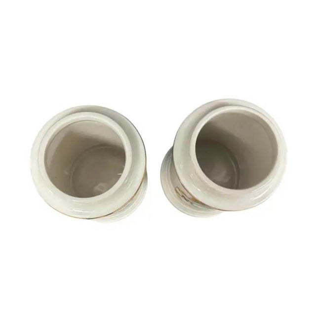 Ceramic Pair of Vintage Apothecary/Pharmacy Jars With Lids For Sale - Image 7 of 9