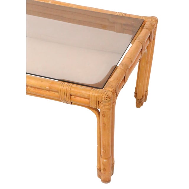 Mid Century Glass Top Bamboo Coffee Table For Sale - Image 13 of 14