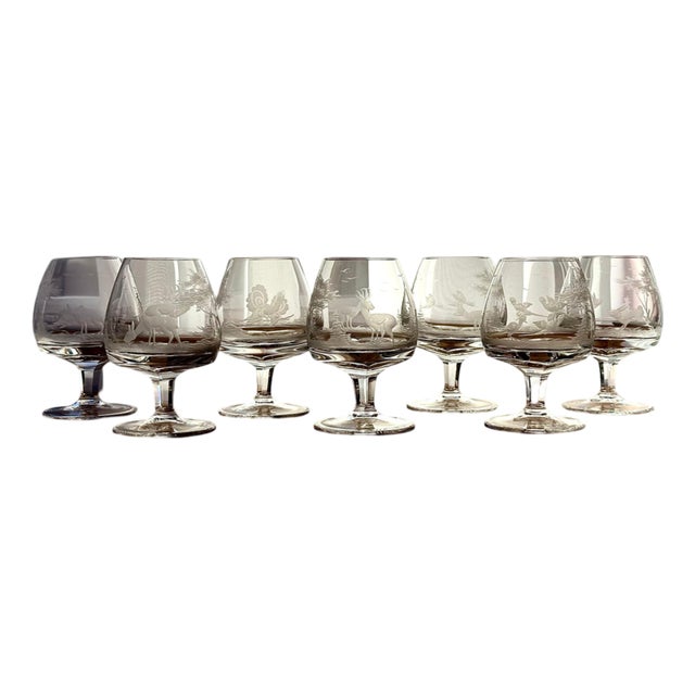 Vintage Hand Blown Cognac Glasses, Set of 7 For Sale