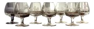 Vintage Hand Blown Cognac Glasses, Set of 7