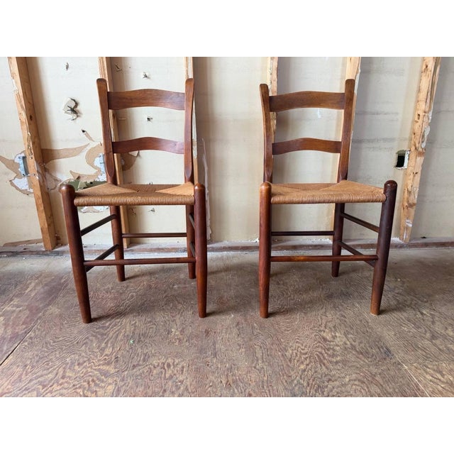 Vintage Early American Shaker Rustic Style High Ladder Back Dinning Chairs , Possibly by Clore For Sale - Image 4 of 17