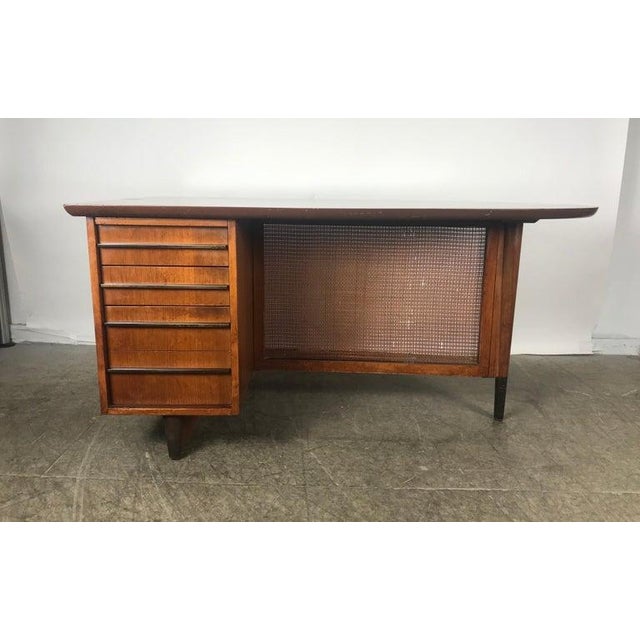 Mid-Century Half Oval Shaled Partners Desk by Miller Desk & Safe Co. For Sale - Image 4 of 10