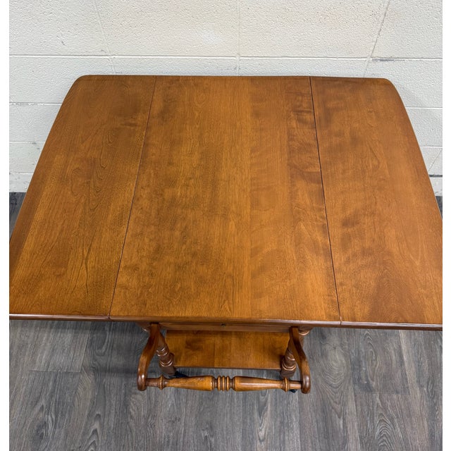 Vintage Ethan Allen Baumritter Solid Maple Drop Leaf Tea Cart For Sale - Image 15 of 16