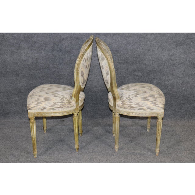 1950s Pair French Louis XVI Style Painted Side Chairs For Sale - Image 5 of 13