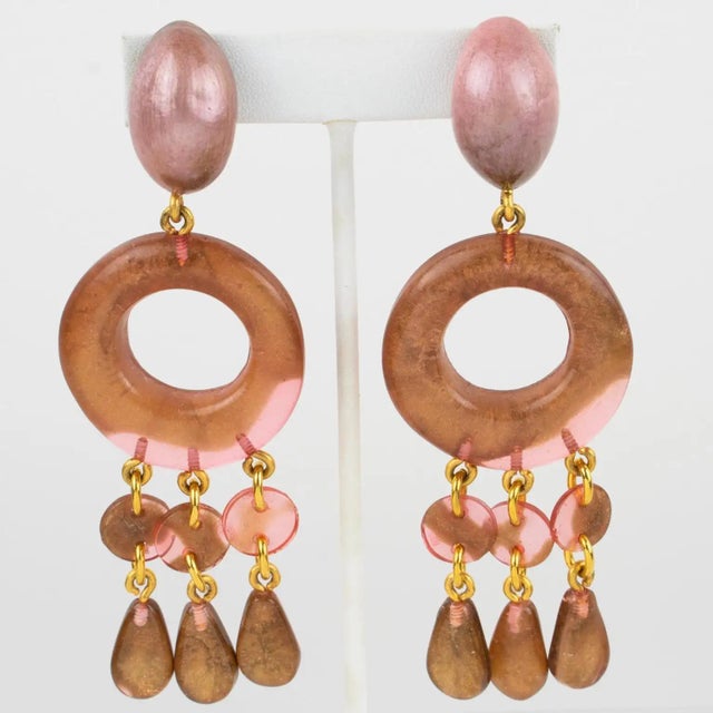 These stunning oversized clip-on earrings by Dominique Denaive Paris boast a sculptural chandelier dangling shape with...