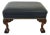 Vintage Slate Blue Leather Ottoman, Chippendale Footstool, Brass Nailhead Trim, Claw Ball Feet For Sale