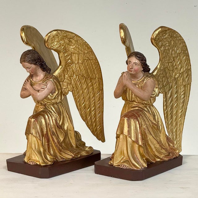 Pair 18th Century Hand-Carved Polychromed Wood Angels For Sale - Image 4 of 17
