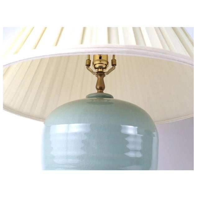 Chinoiserie Mid 20th Century Chinoiserie Style Pair of Pale Blue Crackle Finish Porcelain Lamps - Pair For Sale - Image 3 of 4