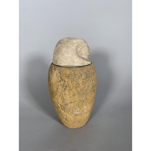Stone Canopic jar, ancient Egypt, depicting the god Amset, Late Period (711-332 BC), archaeology For Sale - Image 7 of 11