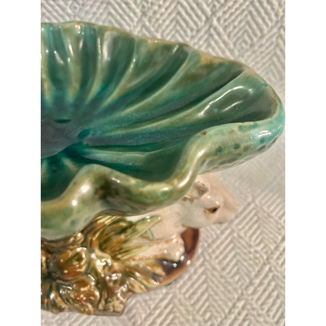 Green Late 20th Century Majolica Style Bunny Rabbit Compote From Three Hands Corp For Sale - Image 8 of 12