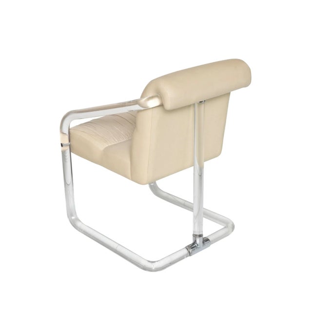 1970s Vintage Lion N Frost Signed Lucite Round Dining Table With Four Lucite and Leather Channeled Chairs For Sale - Image 5 of 12