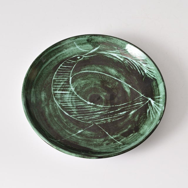 Green Sgraffito Bird Plate by Gudrun Wittke-Baudisch for Keramik Hallstatt, 1970s, in Flawless conditions. Designed 1970...