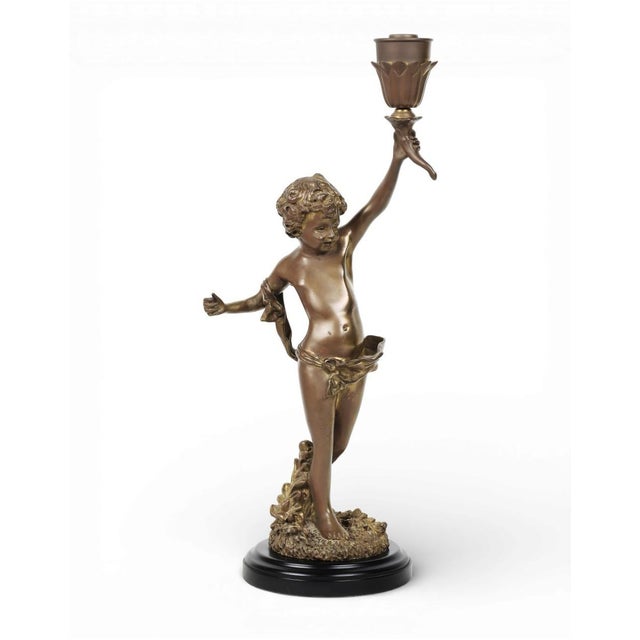 Late 20th Century Large Cherub Putti Bronze Candlestick by Decorative Crafts Inc Hand Crafted Imports For Sale - Image 10 of 12