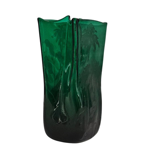 Late 20th Century Blenko 8813m Paper Bag Vase Hand Etched by Jennifer Pontz 9.75" For Sale - Image 5 of 14