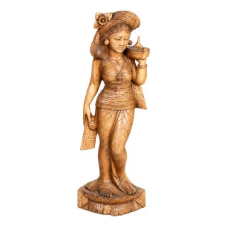 Mas Bali, Woman with Offerings, 1940s, Wood For Sale