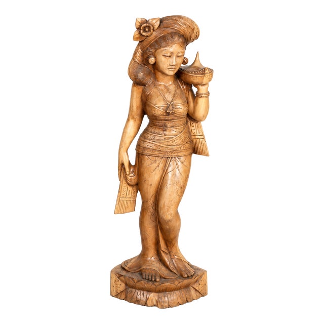 Mas Bali, Woman with Offerings, 1940s, Wood For Sale