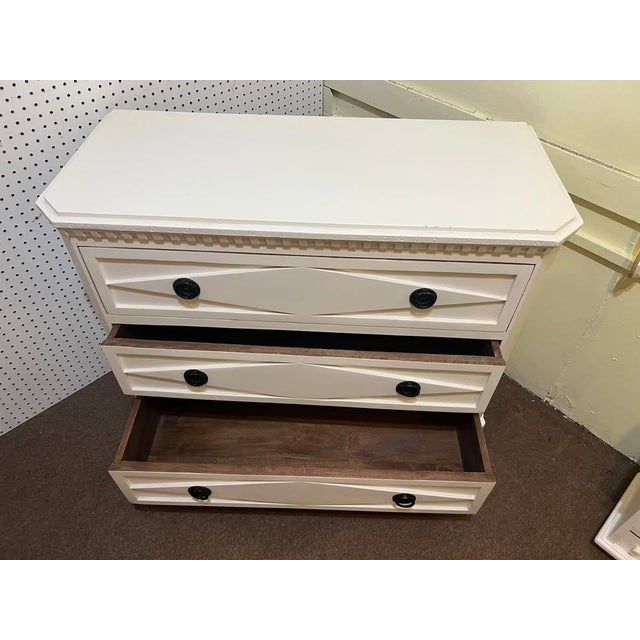 Refined Marquise three-drawer dresser crafted circa 2010s in the Neoclassical / Transitional style, featuring elegant...