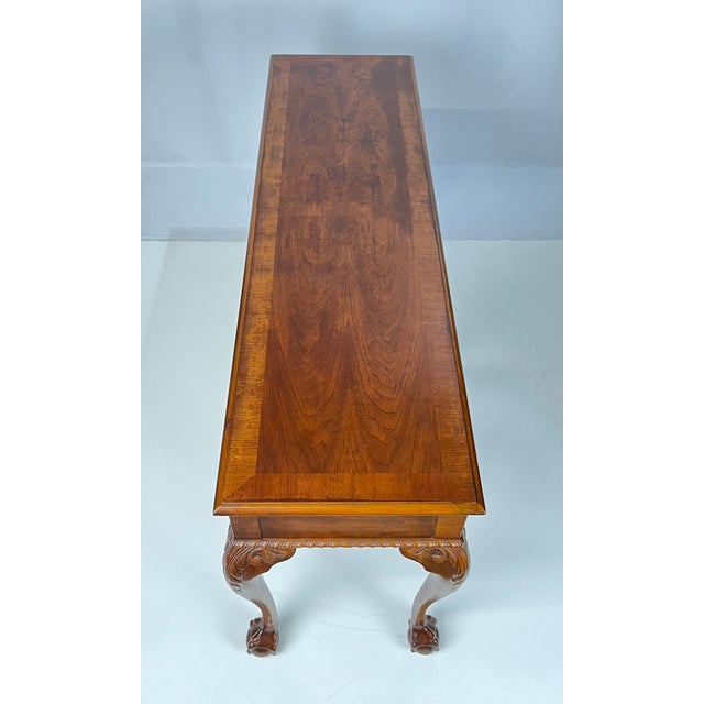 Vintage Baker Furniture Chippendale 5-Leg Burl Walnut & Mahogany Console Table For Sale - Image 14 of 16